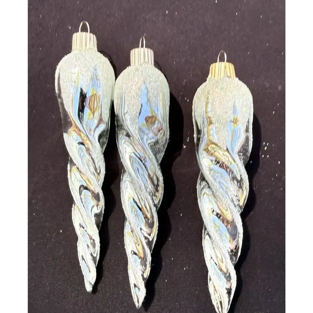 Martha Stewart 1st Snowfall 3 Blown Glass Icicle Christmas Ornaments -LO10